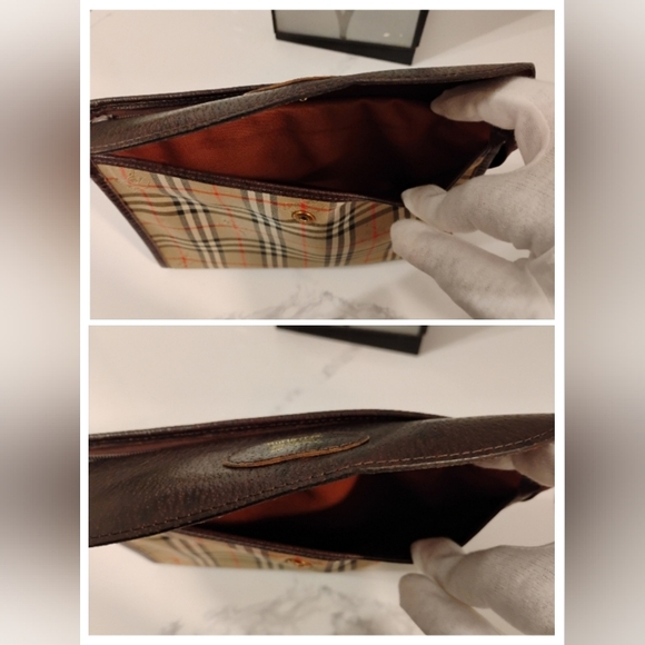 Burberrys Vintage Nova Check Clutch With Brown Leather - Picture 14 of 16